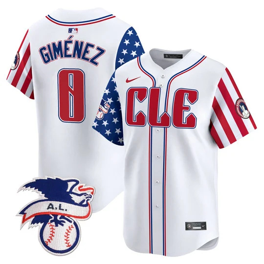 Men's Cleveland Guardians #0 Andrés Giménez White 2024 Fourth Of July Vapor Premier Limited Stitched Baseball Jersey Men's Cleveland Guardians #0 Andrés Giménez White 2024 Fourth Of July Vapor Premier Limited Stitched Baseball Jersey